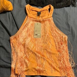 Orange Fringe Halter Top